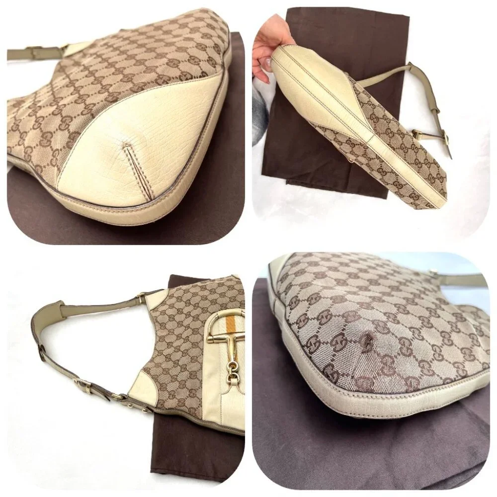 Gucci GG beige Canvas Horsebit Hasler Vintage Hobo Bag